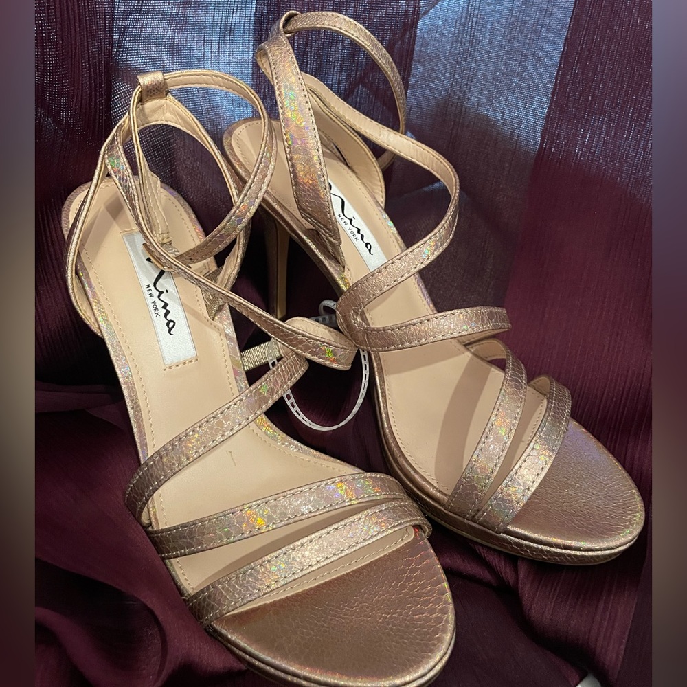 Nina Strappy Bronze Heels — NWT — size 7.5